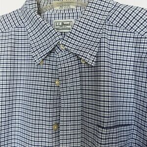 L.L. Bean Men's Navy and White Plaid Shirt